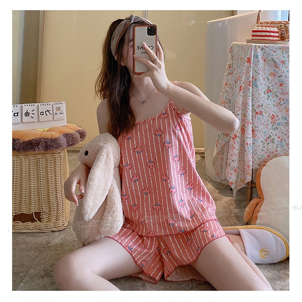 【i揪團】F109(現貨)細肩帶睡衣套裝 春夏 中大碼 大尺碼 兩件式 背心睡衣 可愛睡衣 居家服-細節圖6