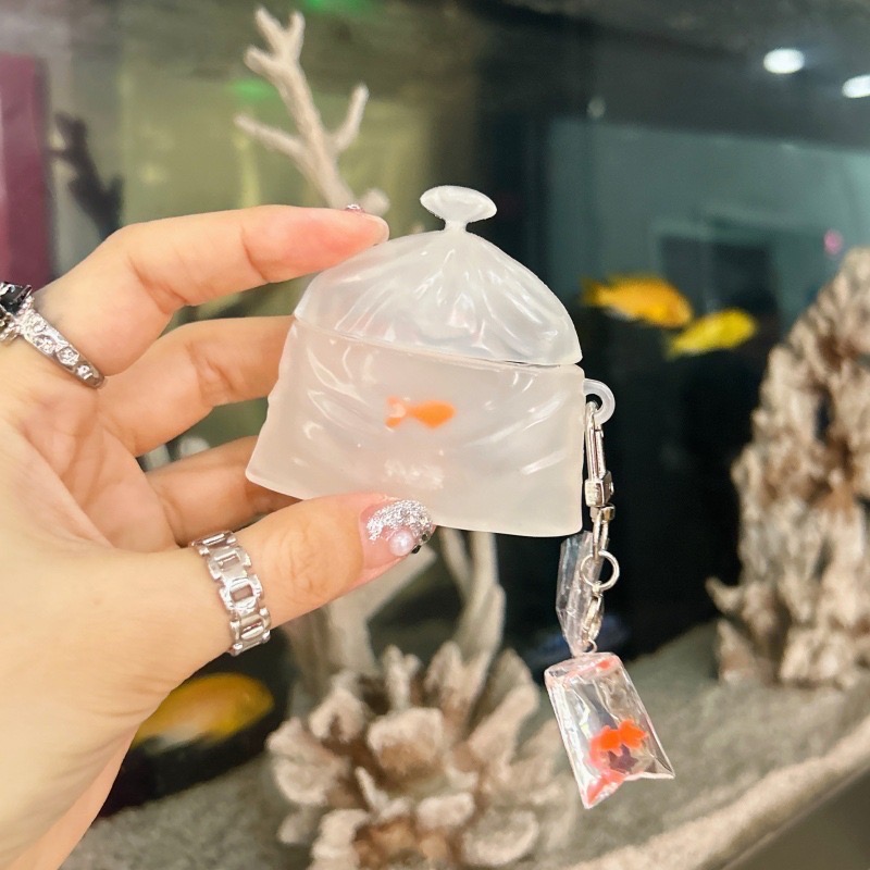 搞怪趣味airpods 耳機殼仿真半透明金魚袋-細節圖3