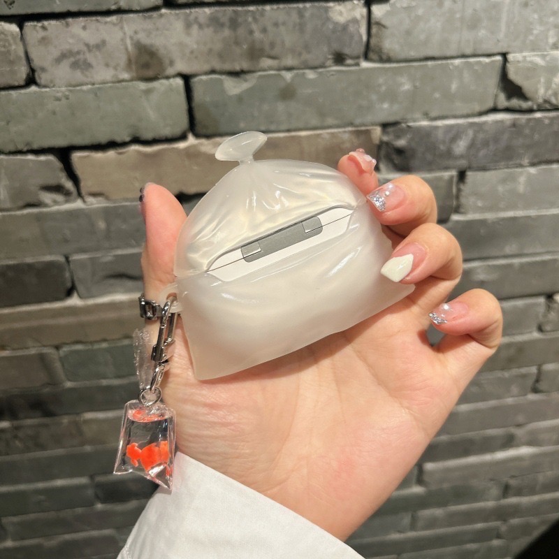 搞怪趣味airpods 耳機殼仿真半透明金魚袋-細節圖4