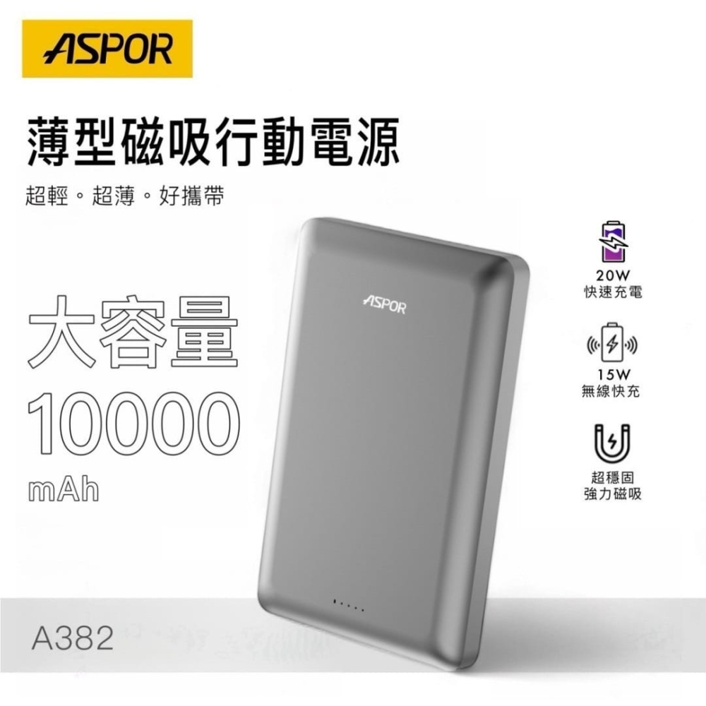 【ASPOR 金屬超薄行動電源】PD快充 磁吸充 無線充電 10000mAh充電寶 A382-細節圖3