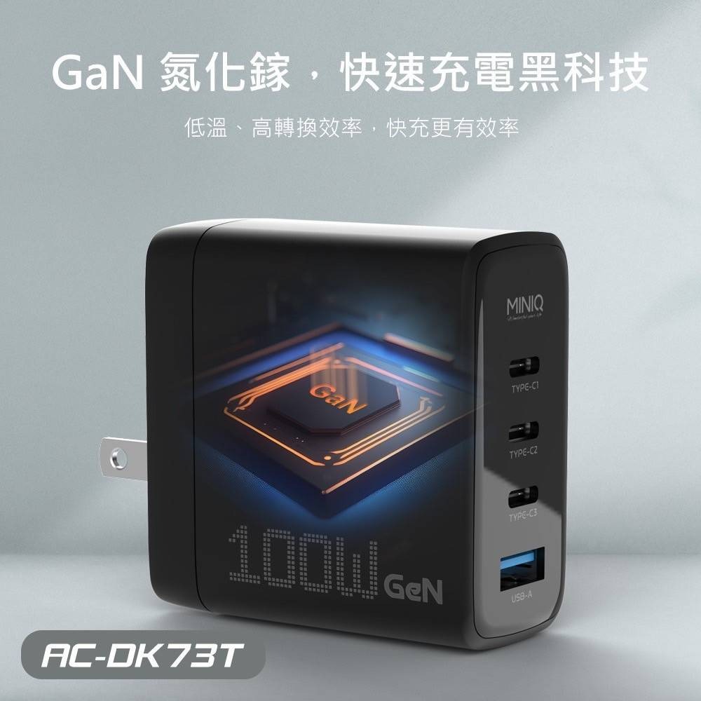 【台灣製造】MINIQ GaN 100W氮化鎵充電器 4孔快充充電器 AC-DK73T 附充電線-細節圖6