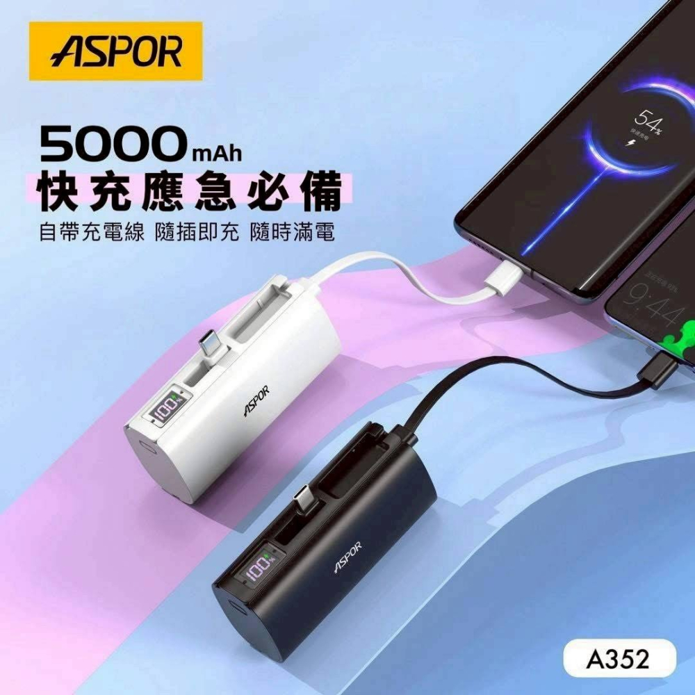 【ASPOR直插式行動電源】PD快充 無線行動充 5000mAh 充電寶 A351 A352 雙向快充口-細節圖9
