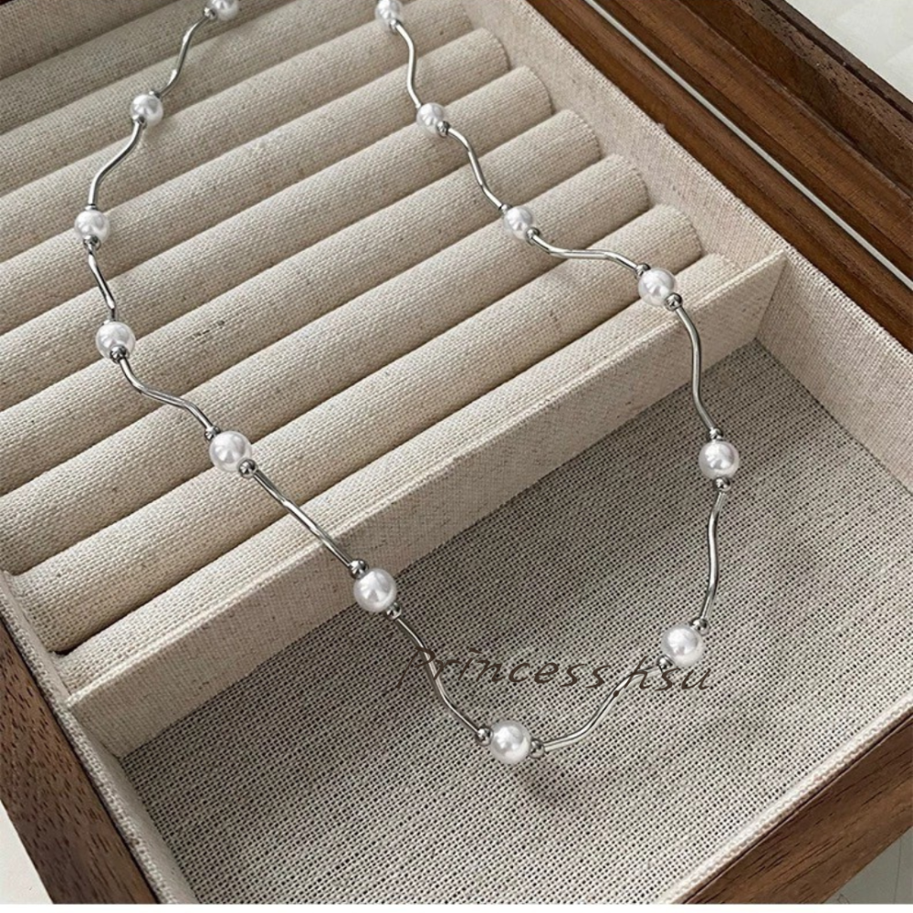 波浪珍珠項鍊-規格圖1