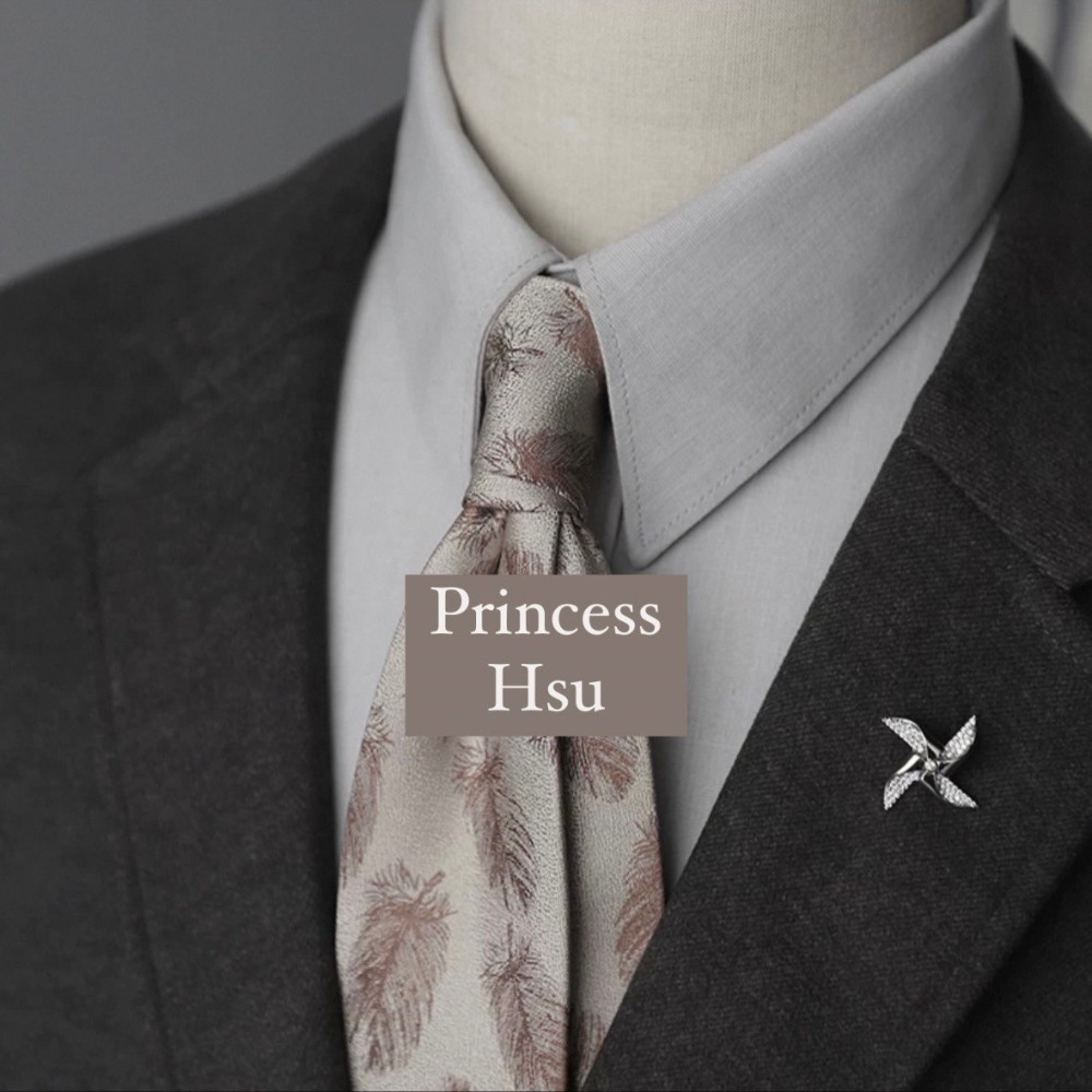 復古花色緹花淺色手打領帶-規格圖1