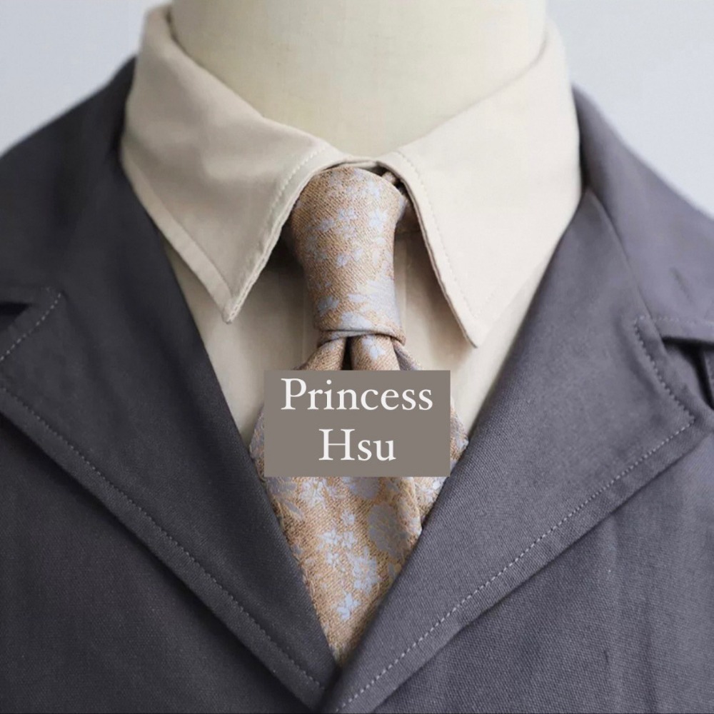 復古淺藍印花手打領帶-規格圖1