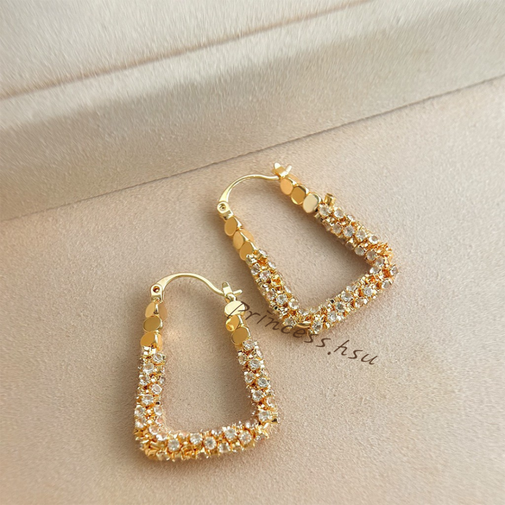 U型鑲鑽耳扣耳環-規格圖1