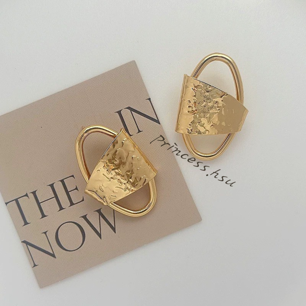 歐美橢圓幾何耳環(金/銀)-規格圖1