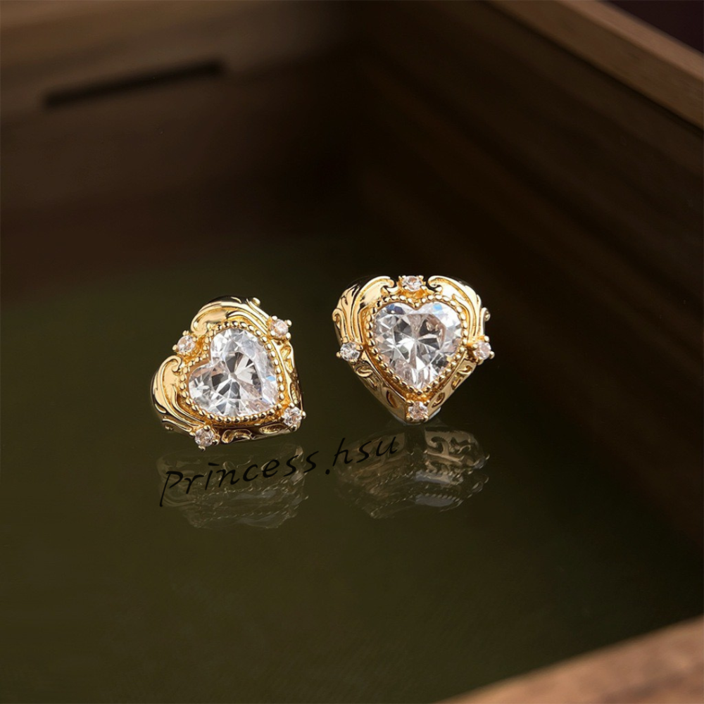 蕾絲愛心鑲鑽耳夾-細節圖2