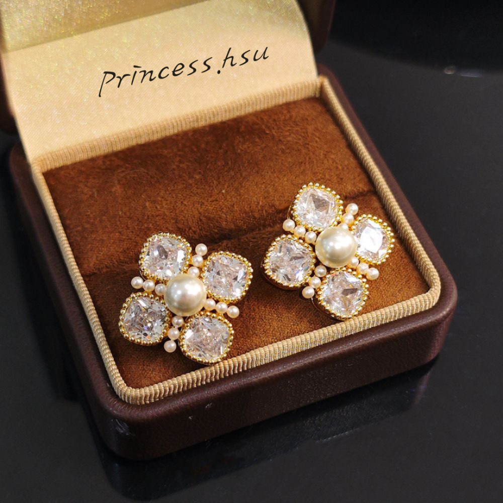 四方復古鑲鑽耳環-規格圖1