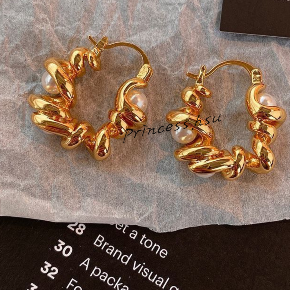 珍珠扭結耳扣耳環-規格圖1