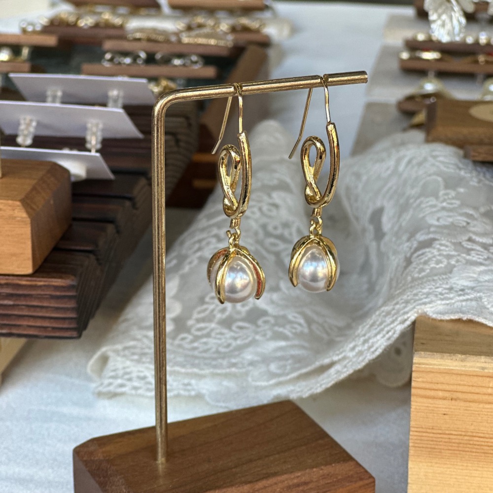 珍珠纏繞復古耳勾耳環-細節圖2