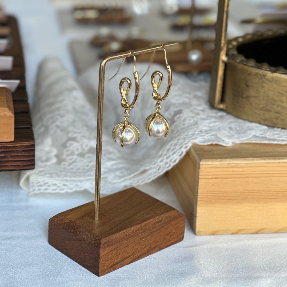 珍珠纏繞復古耳勾耳環-規格圖2