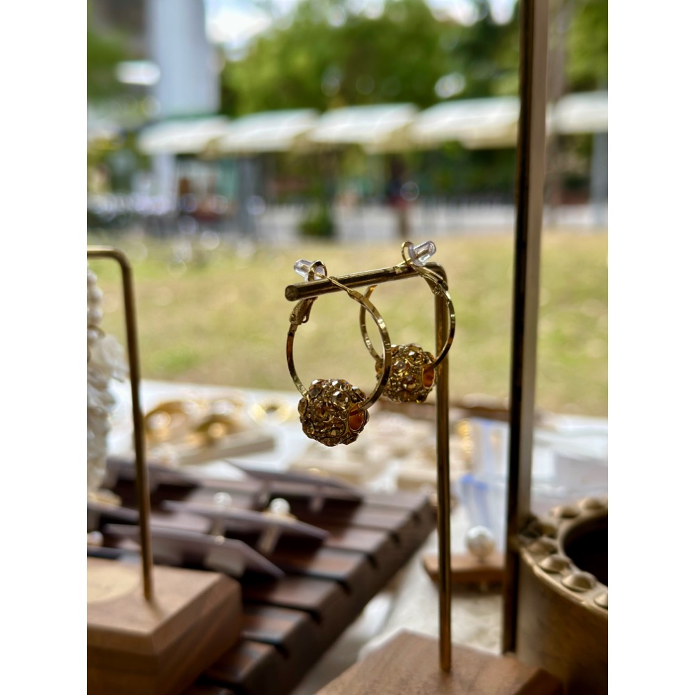 亮鑽金球耳扣耳環-細節圖2