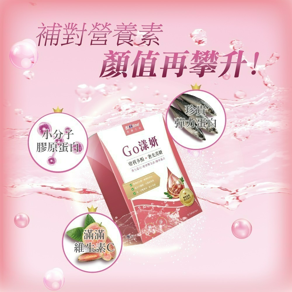 【Bioline 星譜生技】Go漾妍_紅石榴膠原蛋白2盒(30錠/盒)〔紅石榴多酚.彈力蛋白.玄米賽洛美萃取.鋅.C〕-細節圖6