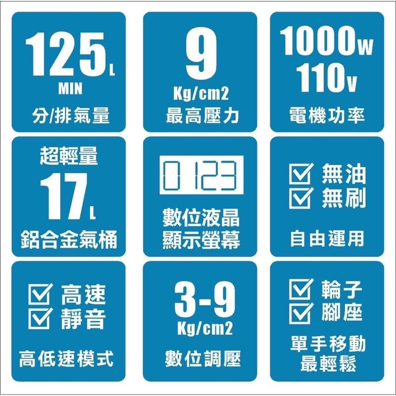 胖達人五金 憬利 GT2-17 無油 空壓機 風霸 鋁桶空壓機 1000W 17L-細節圖2