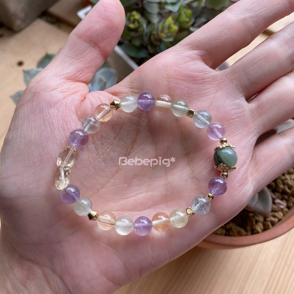 🌿提升事業運/貴人運💚ʚ綠髮晶｜綠草莓晶｜葡萄石｜黃水晶｜紫水晶ɞ-細節圖2