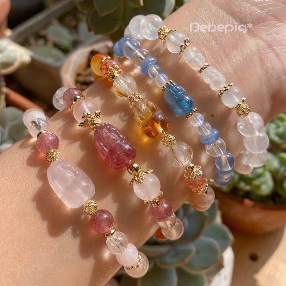 💗為自己招來好運也為另一伴招財💗ʚ粉水晶貔貅｜草莓晶｜白水晶｜摩根石｜月光石｜超七｜彩髮晶｜ɞ-細節圖3