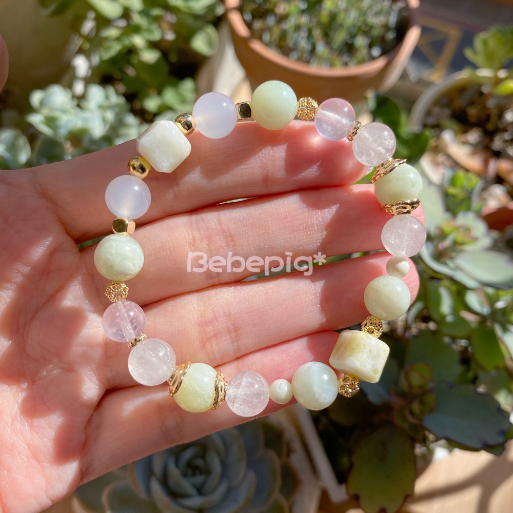 ʚ青提奶蓋ɞ 青提釉玉|菜花玉|白瑪瑙|粉晶|白髮晶-細節圖2