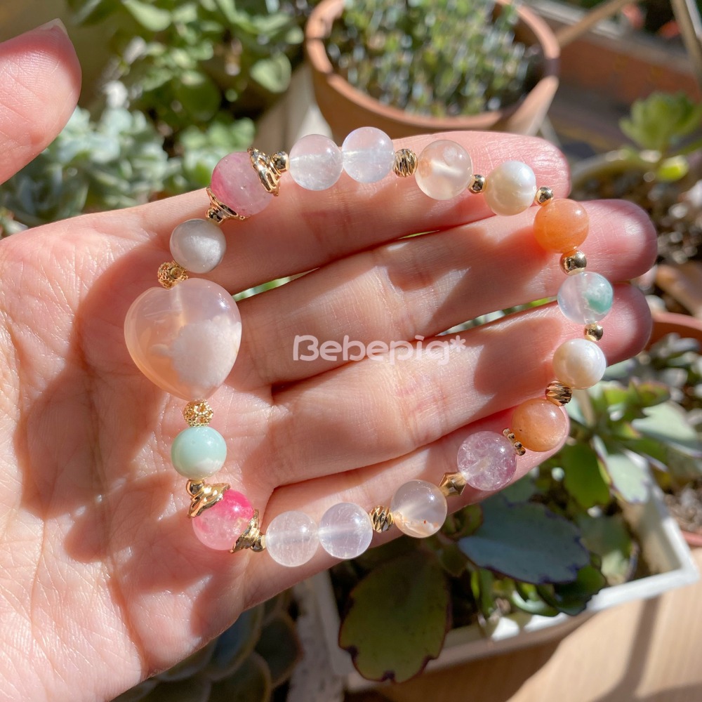 ʚ愛心櫻花瑪瑙ɞ 櫻花瑪瑙|櫻花雨|月光石|橙月光|人工珍珠-細節圖2