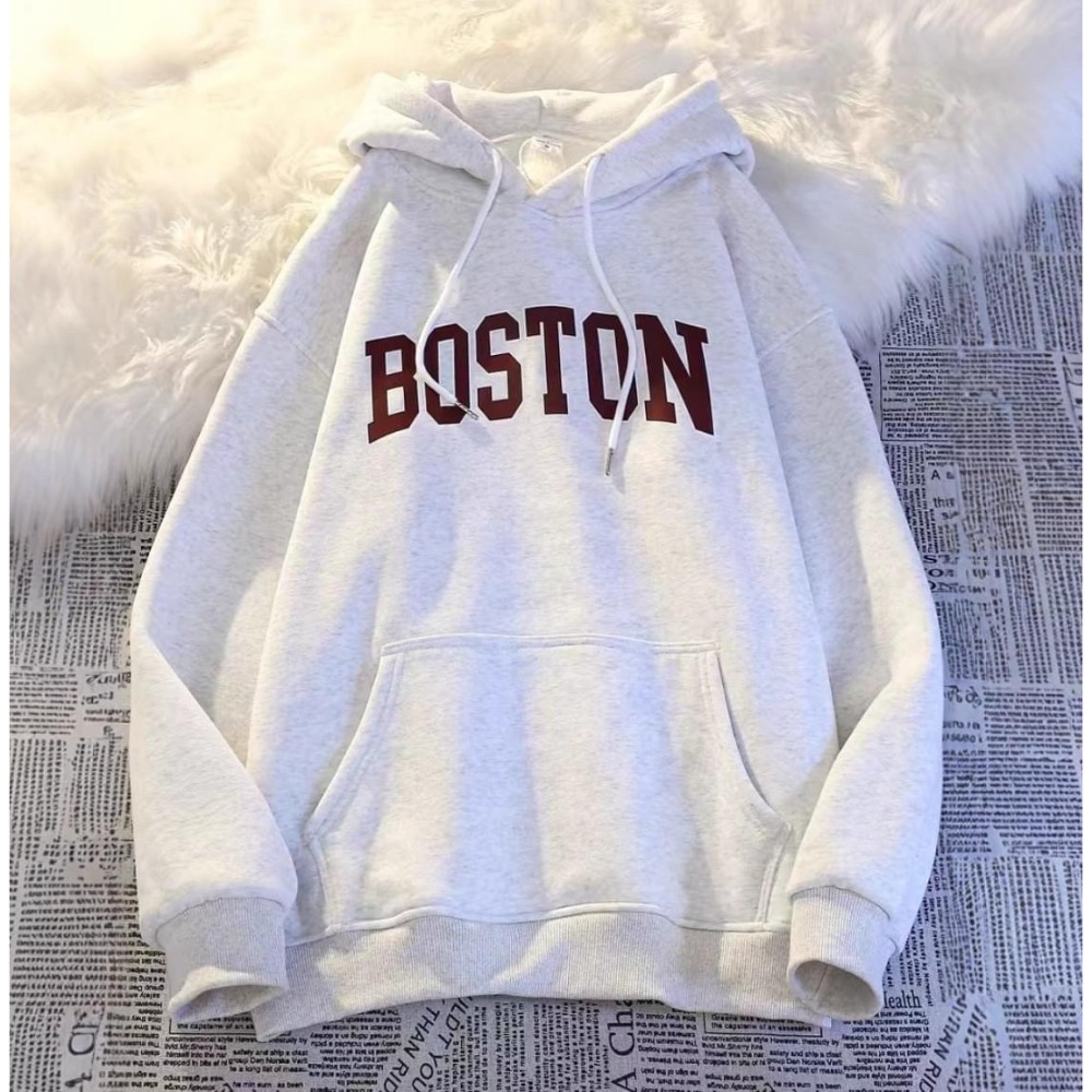 冰雪限定❄️BOSTON字母加絨加厚連帽衣帽T-規格圖1