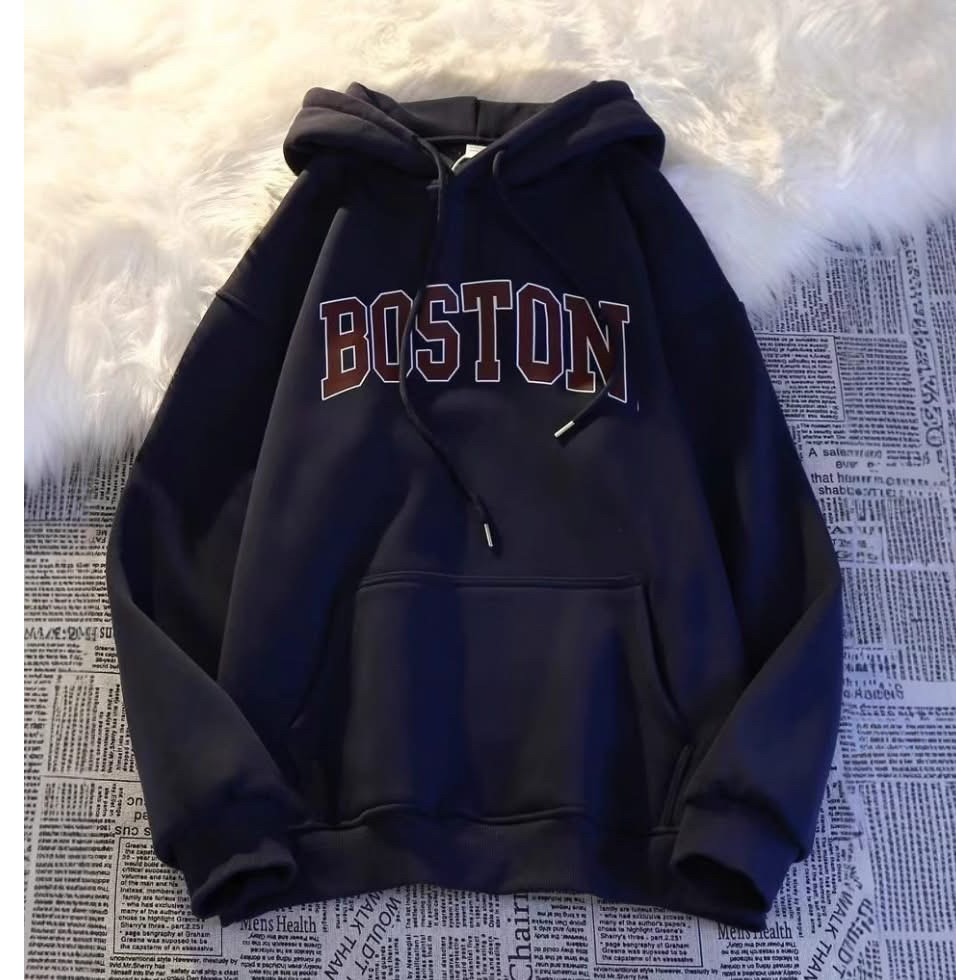 冰雪限定❄️BOSTON字母加絨加厚連帽衣帽T-規格圖1