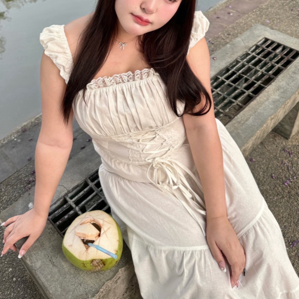 氛圍蕾絲長裙套裝 【福利品】-細節圖2