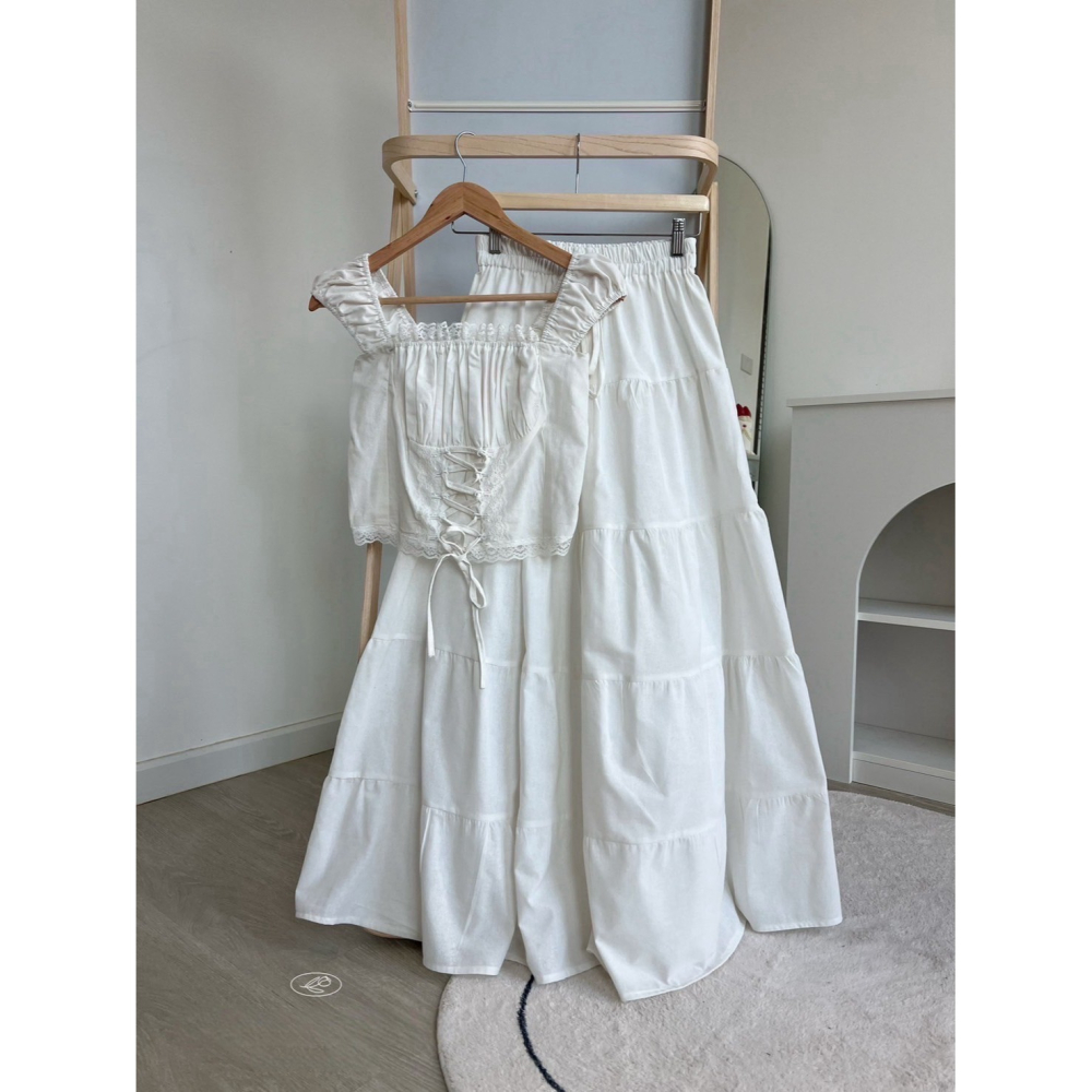 氛圍蕾絲長裙套裝 【福利品】-細節圖4