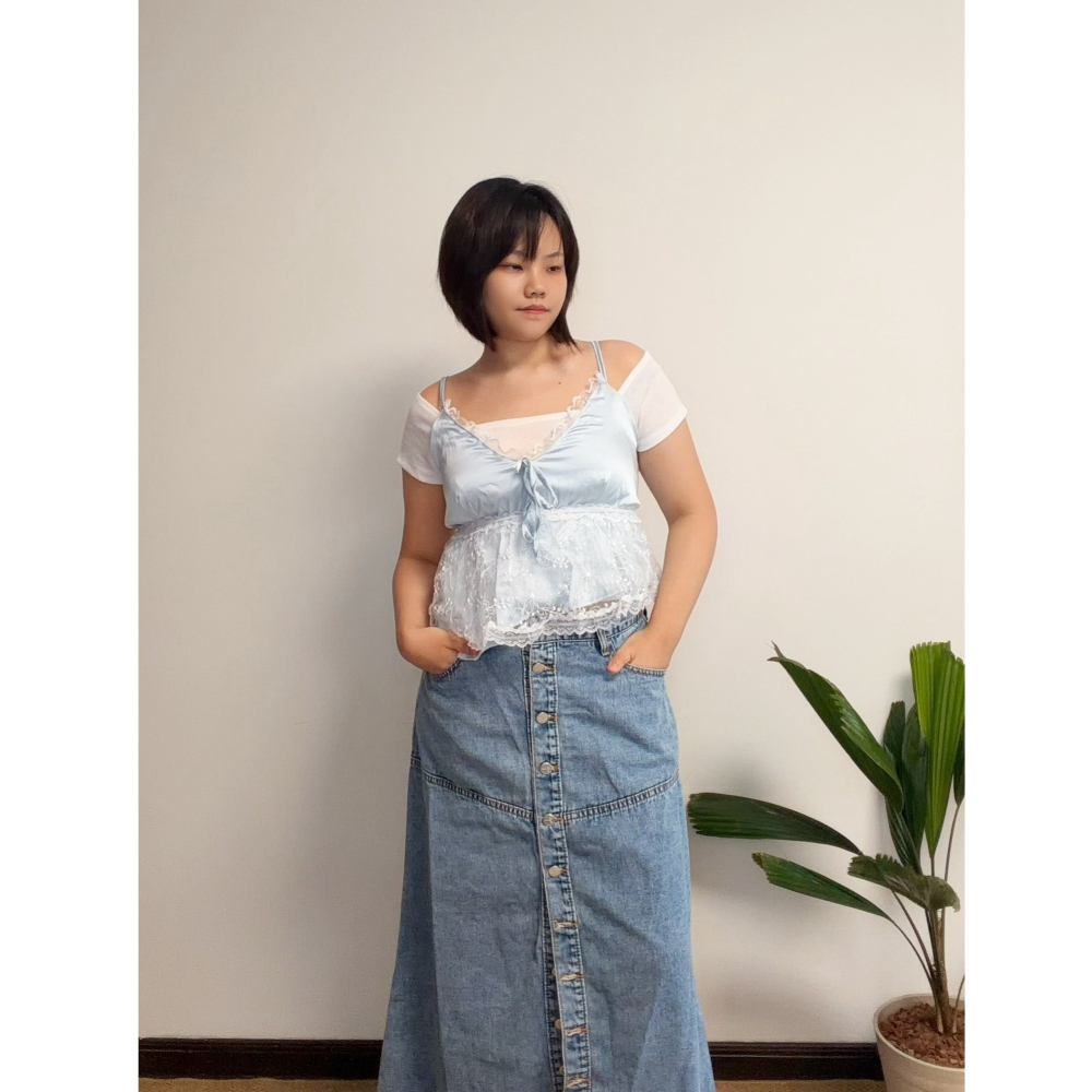 【中尺碼二手衣】Marin 兩件式細肩帶上衣套裝 天藍色S號-細節圖2