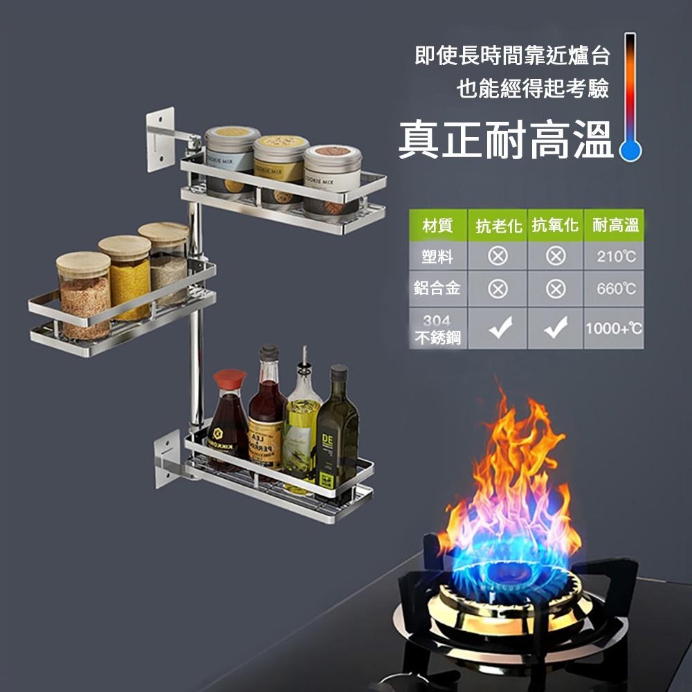 🔥台灣現貨🔥置物架 可旋轉不鏽鋼置物架 廚房收納架 免打孔 廚房 可旋轉 廚房層架-細節圖3