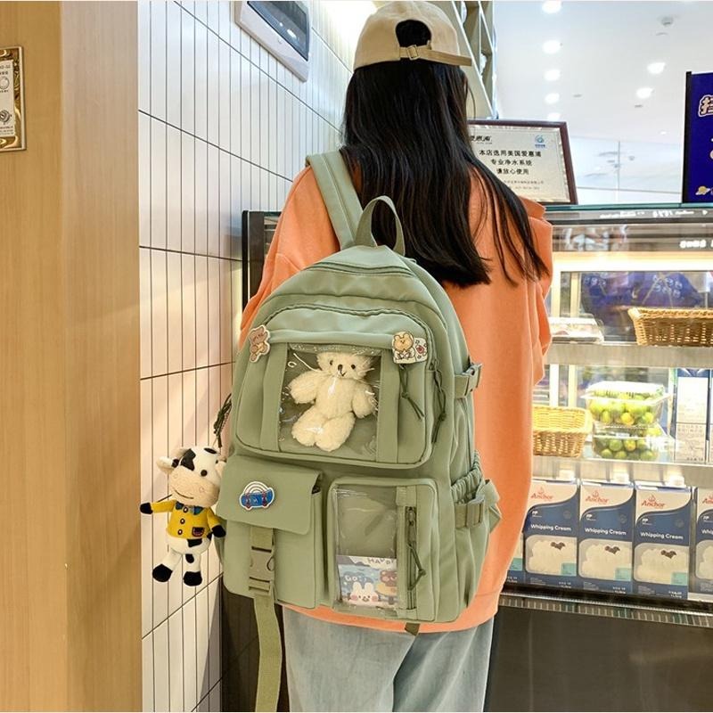 【台灣現貨】後背包 韓版休閒大容量雙肩包 新款書包 大容量 休閒 男/女包 熊熊 背包 學生背包 學生後背包-細節圖2