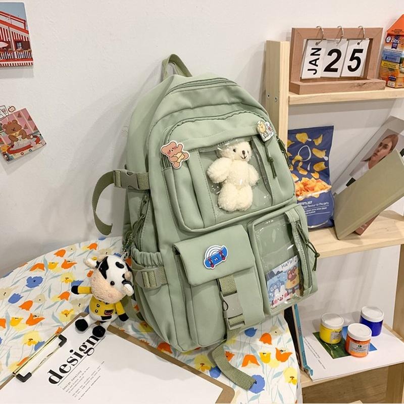 【台灣現貨】後背包 韓版休閒大容量雙肩包 新款書包 大容量 休閒 男/女包 熊熊 背包 學生背包 學生後背包-細節圖6