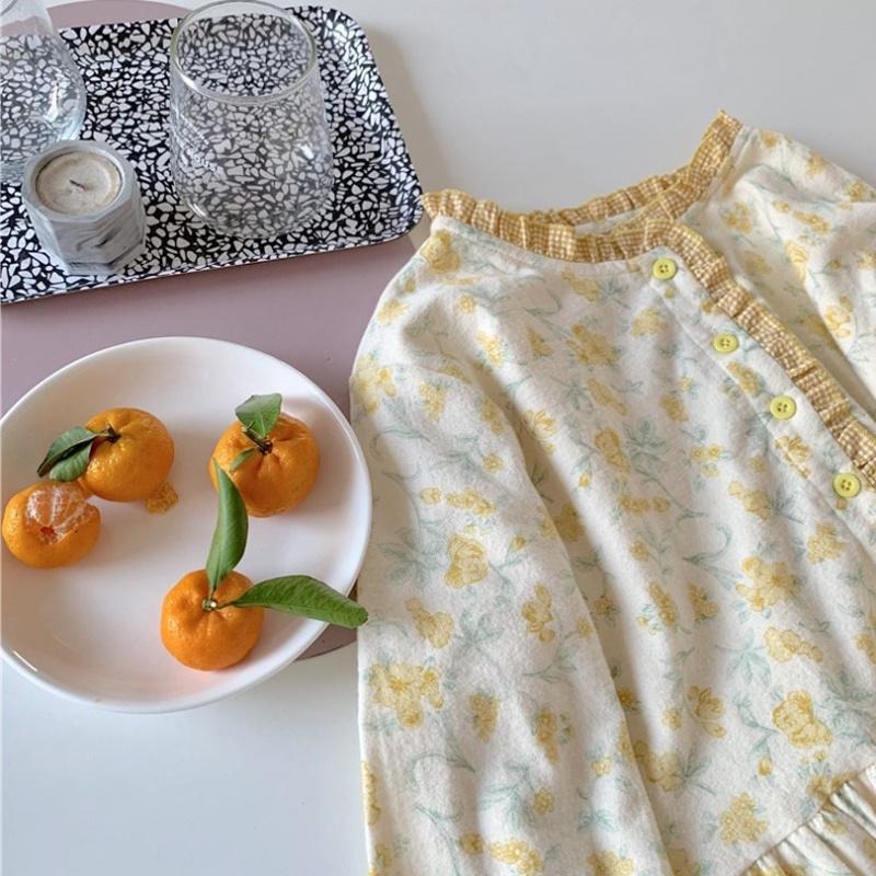 【台灣現貨】睡衣 日韓小碎花連身居家服 碎花 洋裝 長裙 連身裙 居家-細節圖6