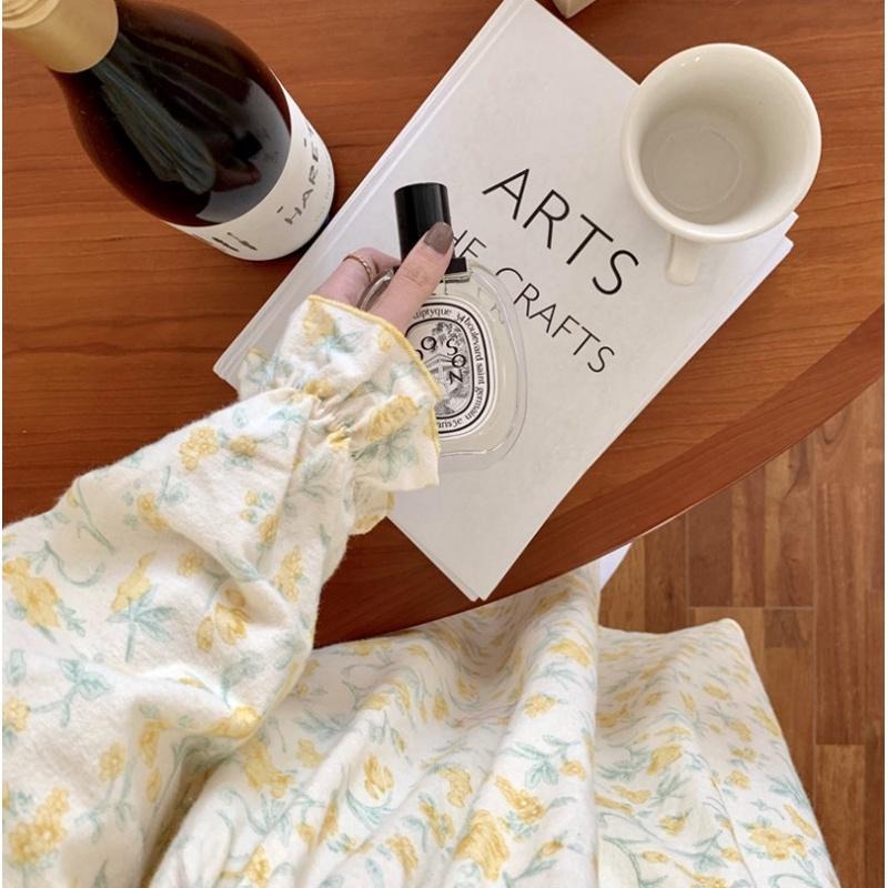 【台灣現貨】睡衣 日韓小碎花連身居家服 碎花 洋裝 長裙 連身裙 居家-細節圖9