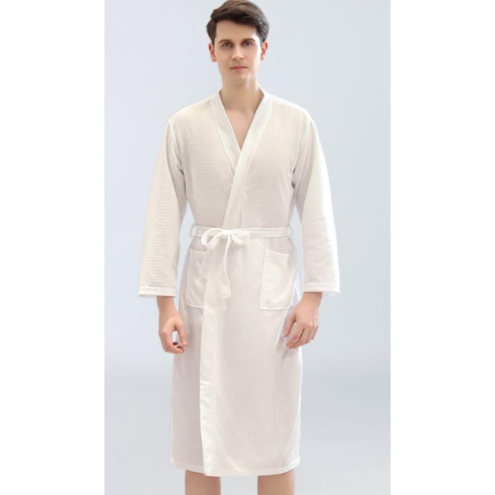 【台灣現貨】情侶浴袍 男款 浴衣 居家睡袍 吸水速乾 薄款加長款 華夫格 男士睡袍 睡衣居家服 長款 飯店浴袍 換衣-細節圖4