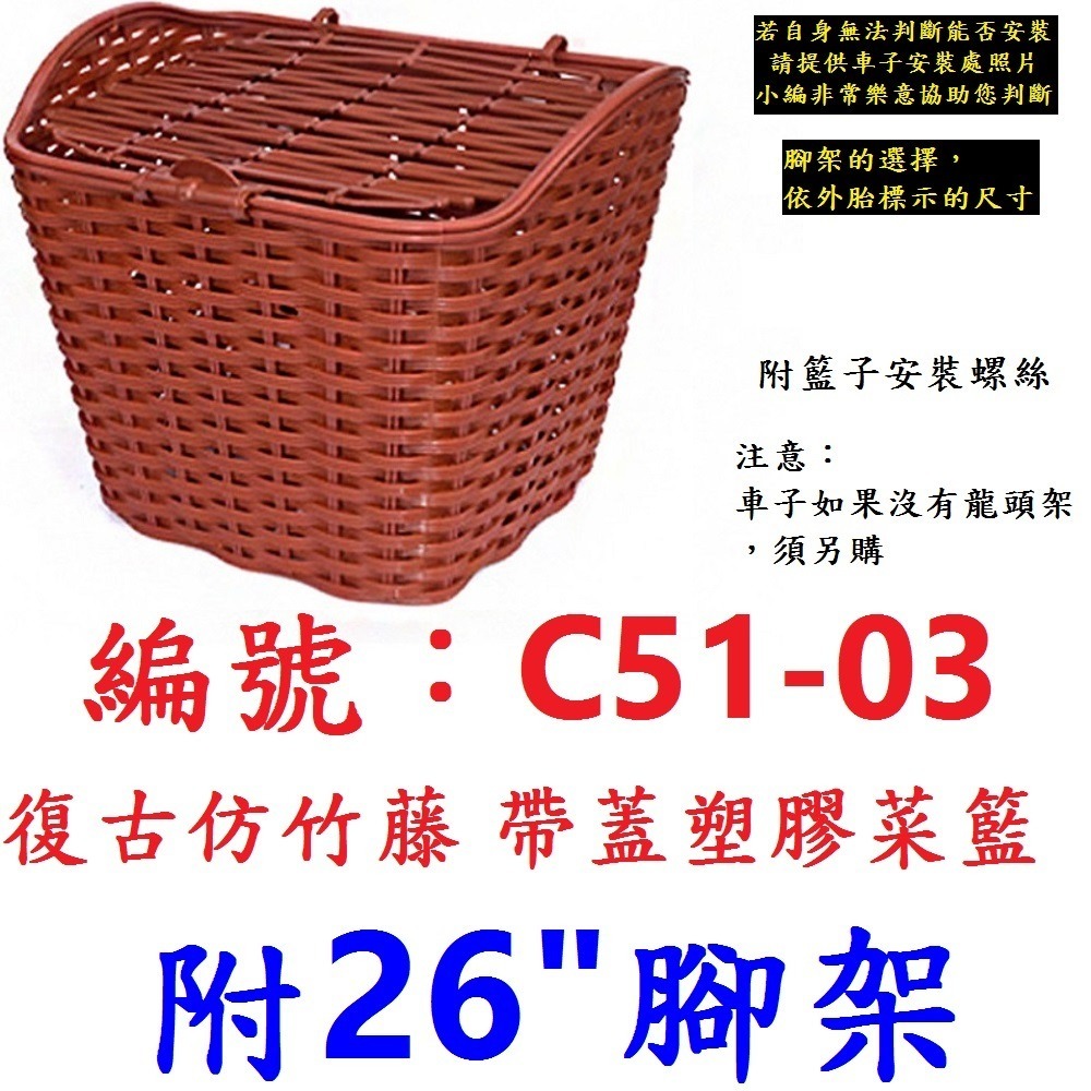 DG 復古仿竹藤籃子 帶蓋塑膠自行車籃子 加蓋車前籃 單車菜籃 單車前籃子 籐編寵物籃 腳踏車菜籃 腳踏車前籃子 鐵菜籃-規格圖11