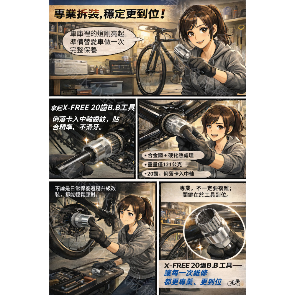 DG 中軸BB套筒工具 自行車中軸工具 20齒B.B.工具 ISIS梅花BB工具 SHIMANO中軸工具 20齒BB工具-細節圖2