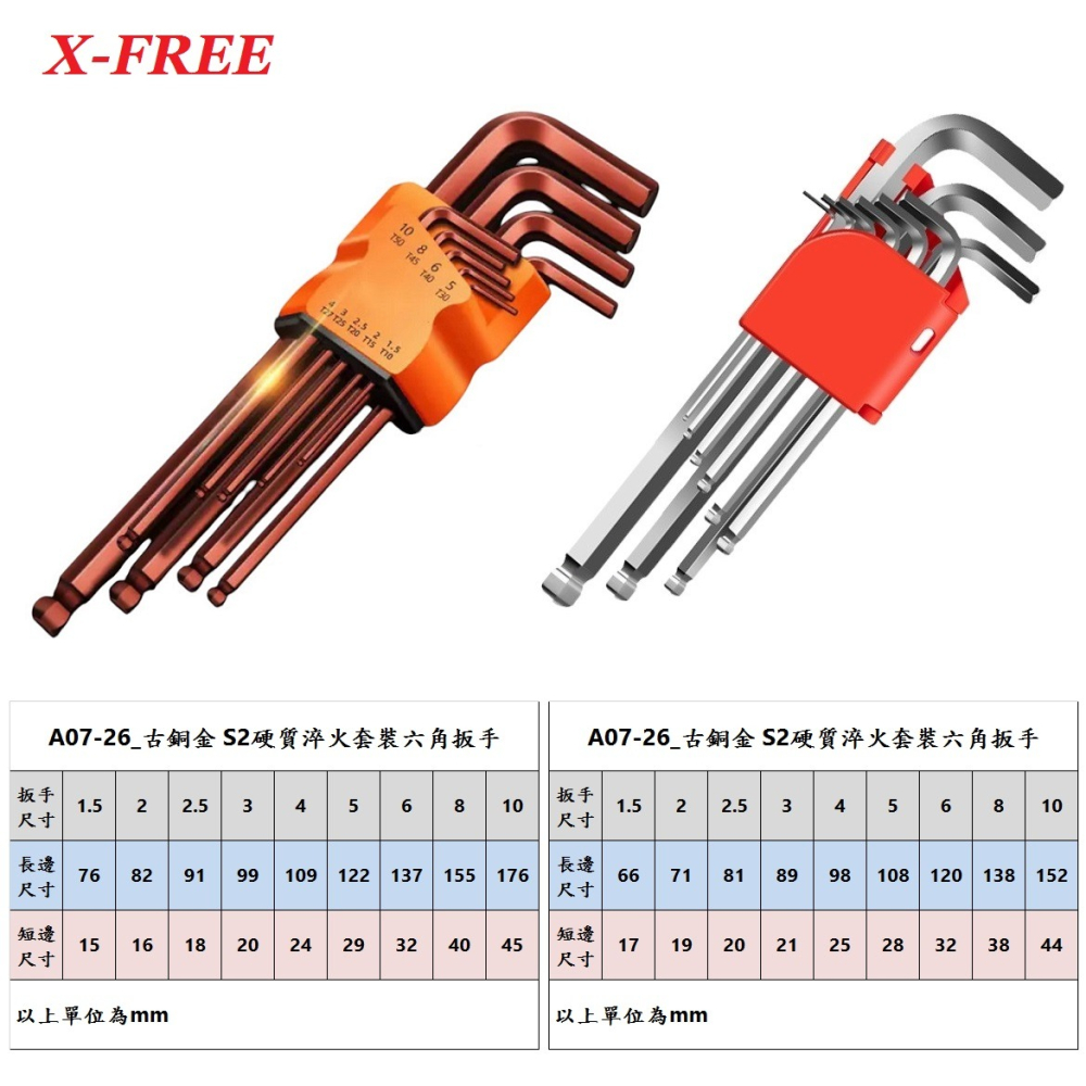 DG 古銅金S2硬質淬火套裝六角扳手 球型內六角扳手 L型六角匙扳手 L型內六方形匙 球頭六角扳手 平頭內六角板手-細節圖10