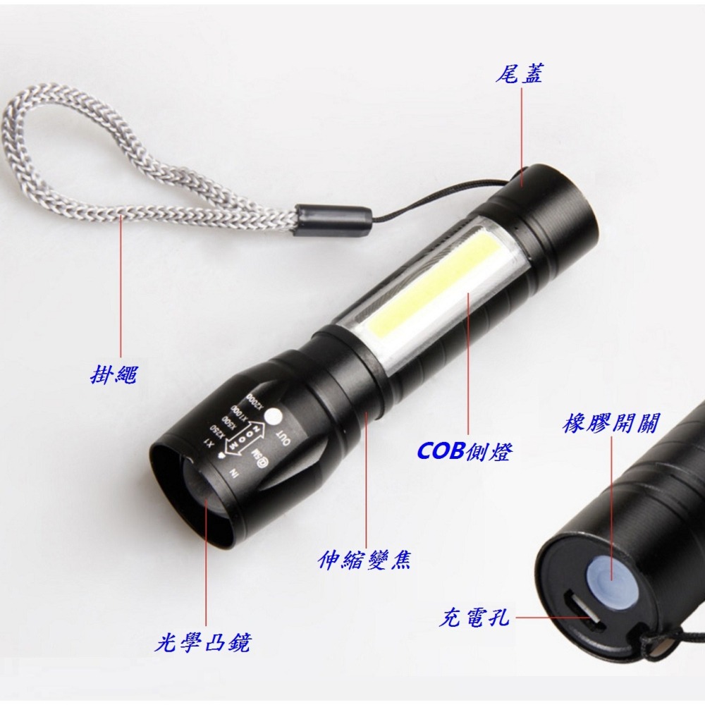 DG mini變焦手電筒 迷你充電手電筒 X-FREE車前燈 COB手電筒 USB充電手電筒 LED車頭燈 前燈 燈座-細節圖5