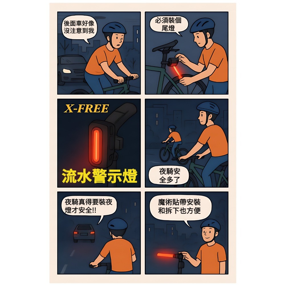 DG 流水紅光警示燈 X-FREE自行車夜騎尾燈 腳踏車方向燈 腳踏車燈 自行車燈 單車後燈 自行車尾燈 單車燈後燈-細節圖2