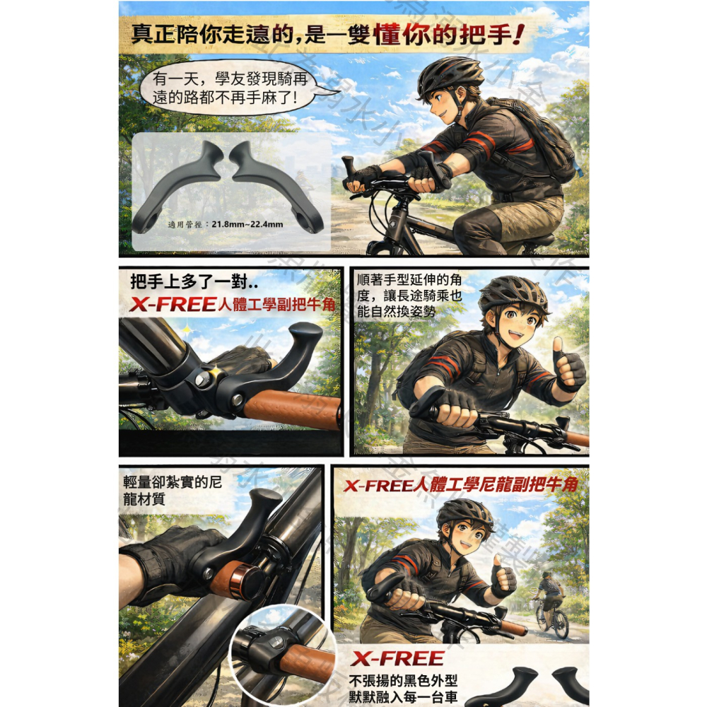 DG 人體工學尼龍副把牛角 自行車羊角把 腳踏車牛角把 副把輔助手把 自行車牛角把 自行車休息把手 自行車牛角-細節圖2