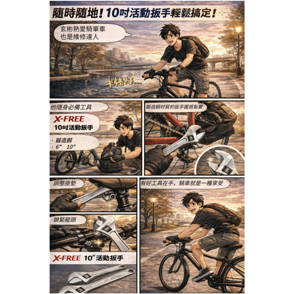 DG 活動扳手 10＂開口扳手 10吋活動板手 開口活動板手 螺絲活動扳手 螺絲活動板手 外六角扳手 外六角板手-細節圖2