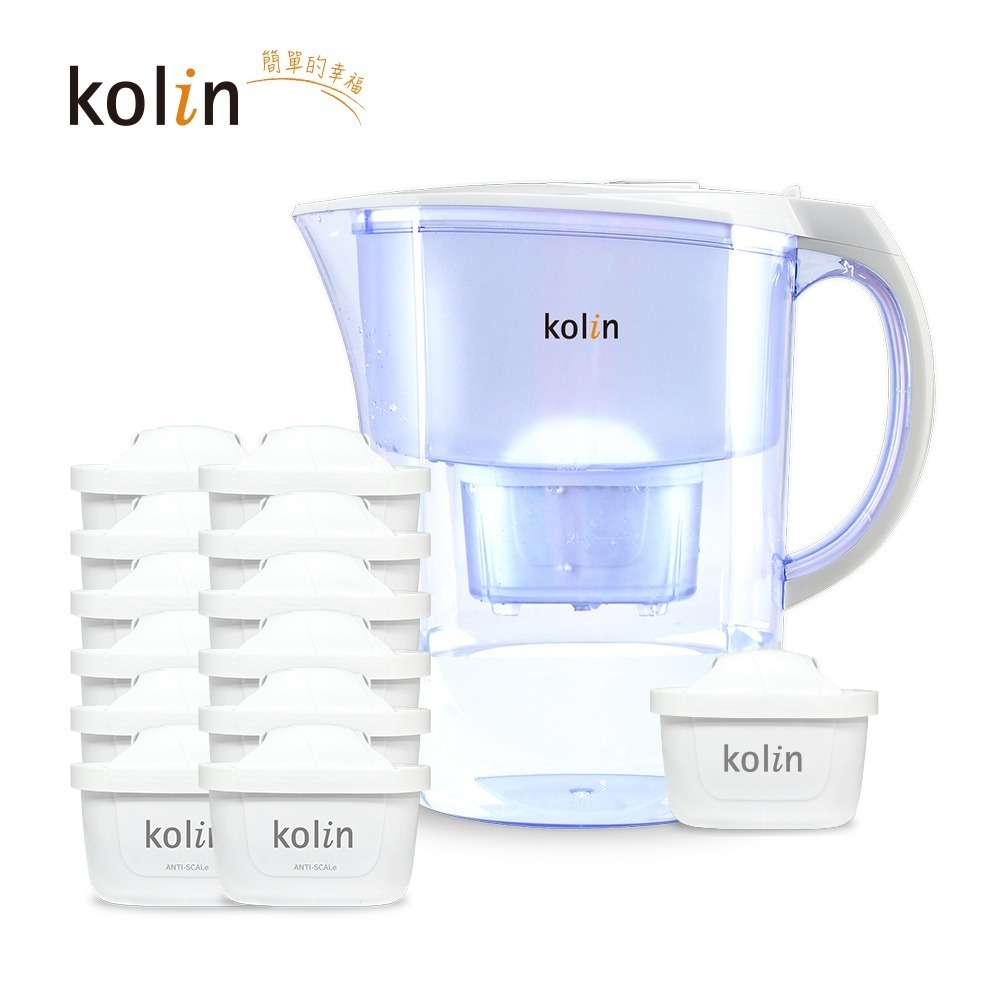 Kolin 歌林 3.8L濾水壺(內含四重濾芯*1)+五重淨垢濾芯12入(共1壺13芯/適用Brita)-細節圖6