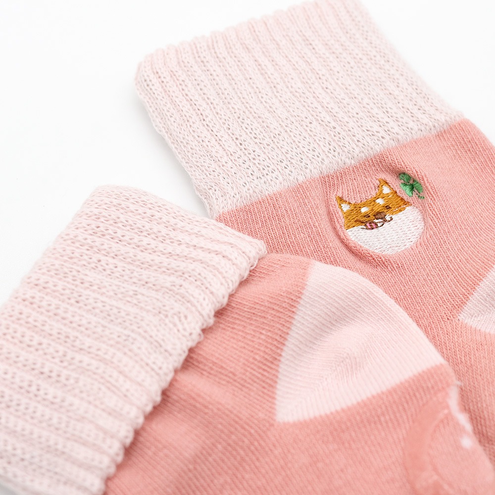 minihope刺繡反折中筒襪-阿福(桃紅)-細節圖3