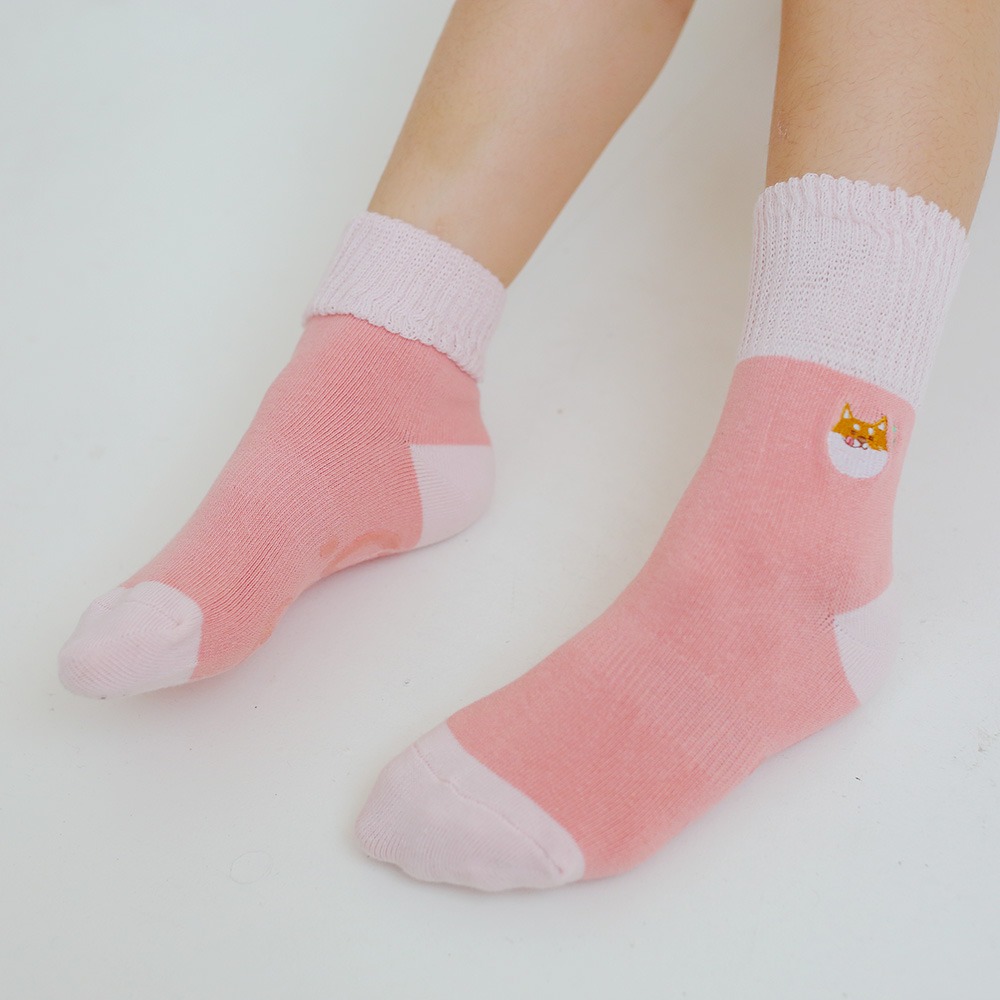 minihope刺繡反折中筒襪-阿福(桃紅)-細節圖4