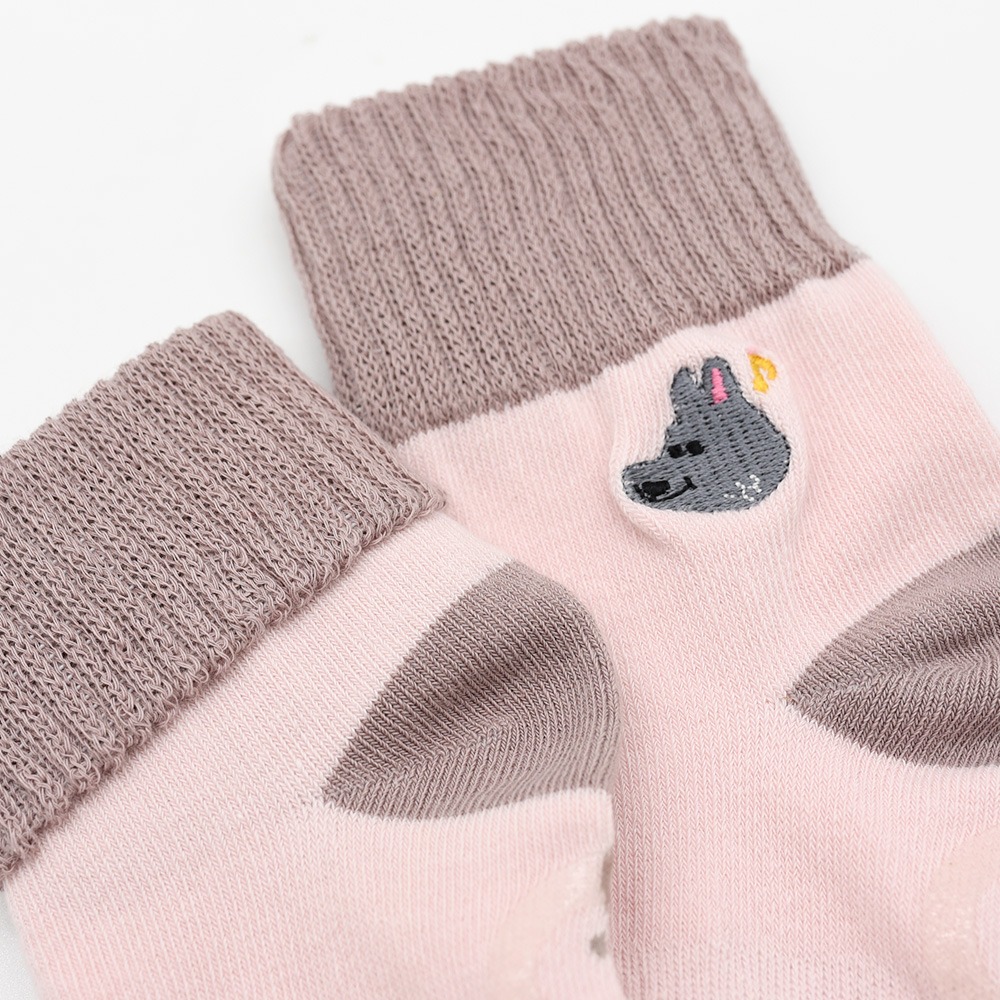 minihope刺繡反折中筒襪-OREO(淺粉)-細節圖3