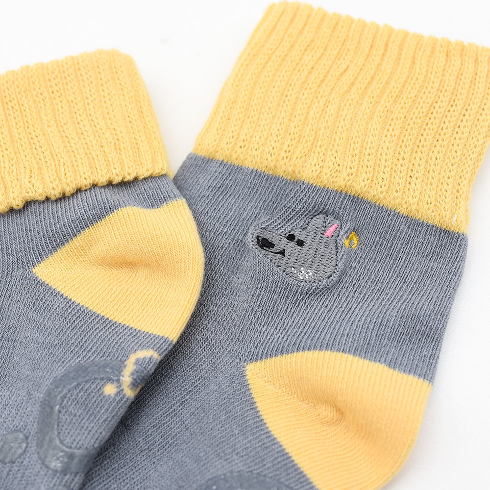 minihope刺繡反折中筒襪-OREO(灰)-細節圖3