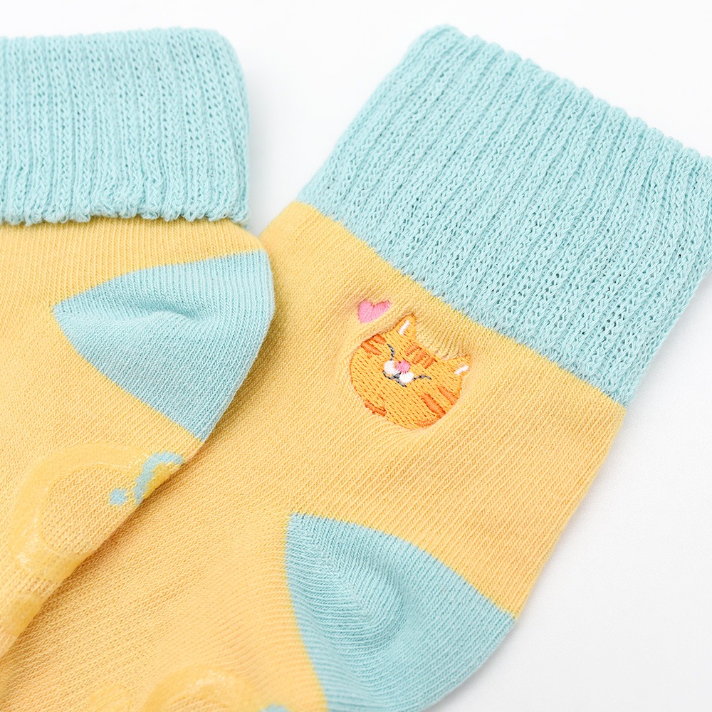 minihope刺繡反折中筒襪-奇奇(黃)-細節圖3