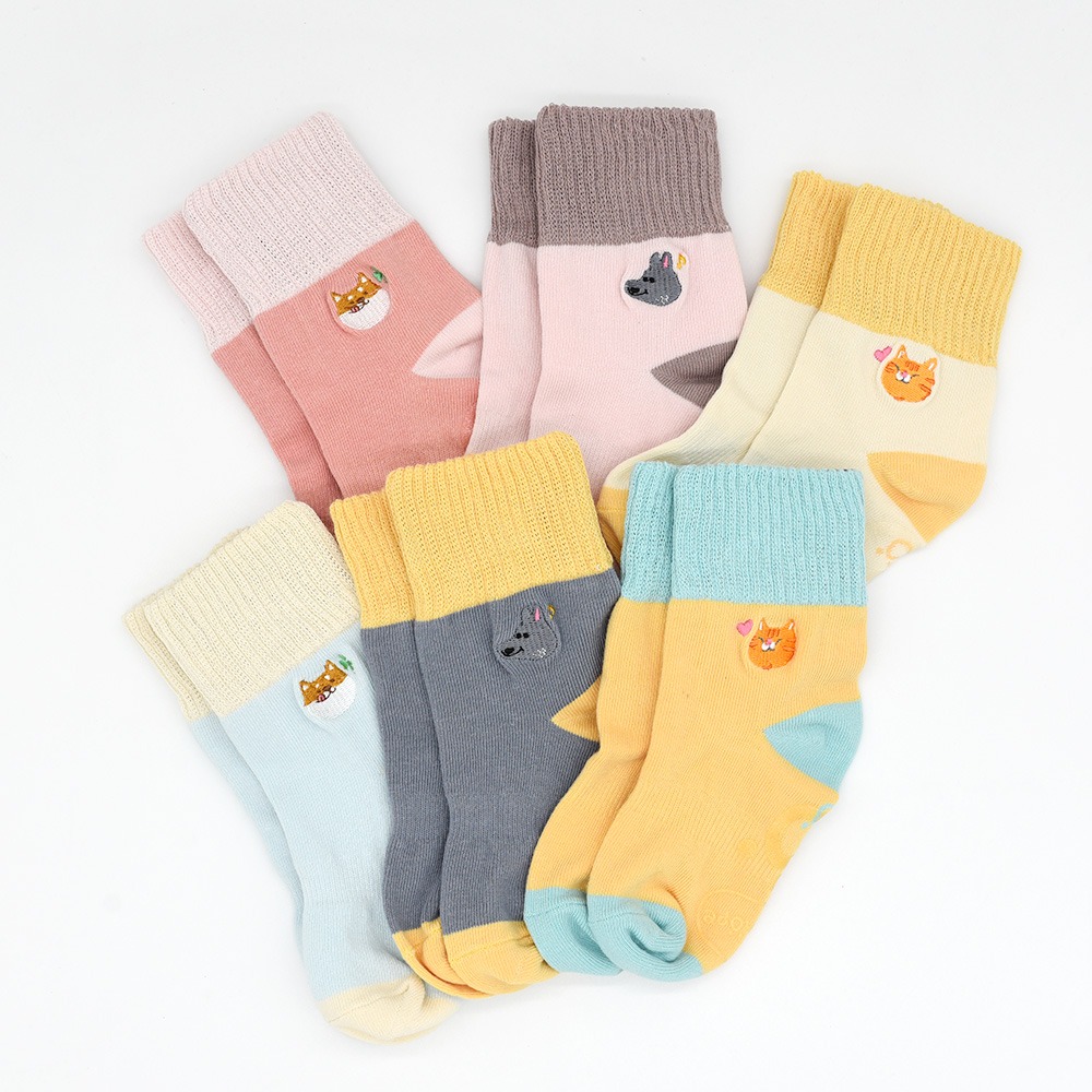 minihope刺繡反折中筒襪-包色6雙組-細節圖2