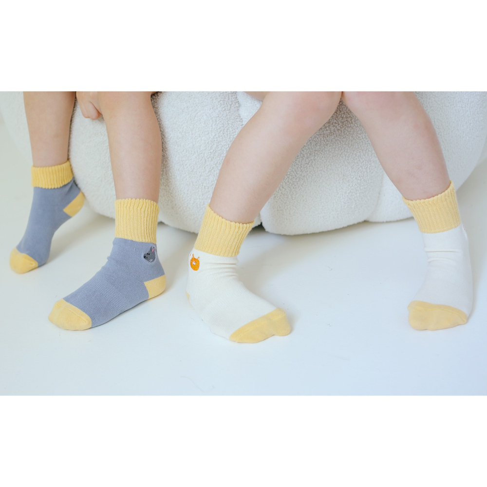 minihope刺繡反折中筒襪-包色6雙組-細節圖3