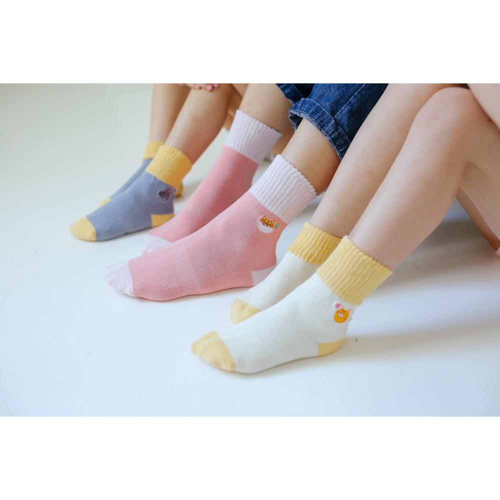 minihope刺繡反折中筒襪-包色6雙組-細節圖4